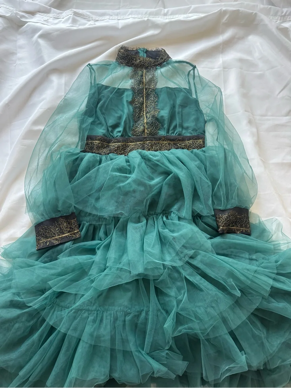 Hunter Green Tulle Princess Costume with Gold Trim